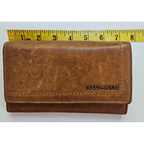 HILL BURRY Vintage Leather Wallet Fold Over Multiple Compartments Distressed - Picture 8 of 9